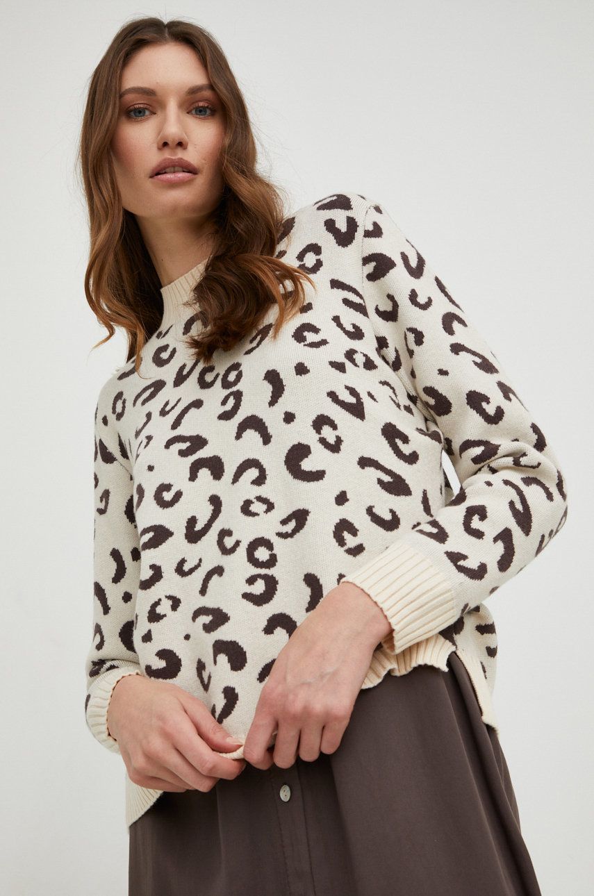 Answear Lab sweter damski kolor beżowy z półgolfem