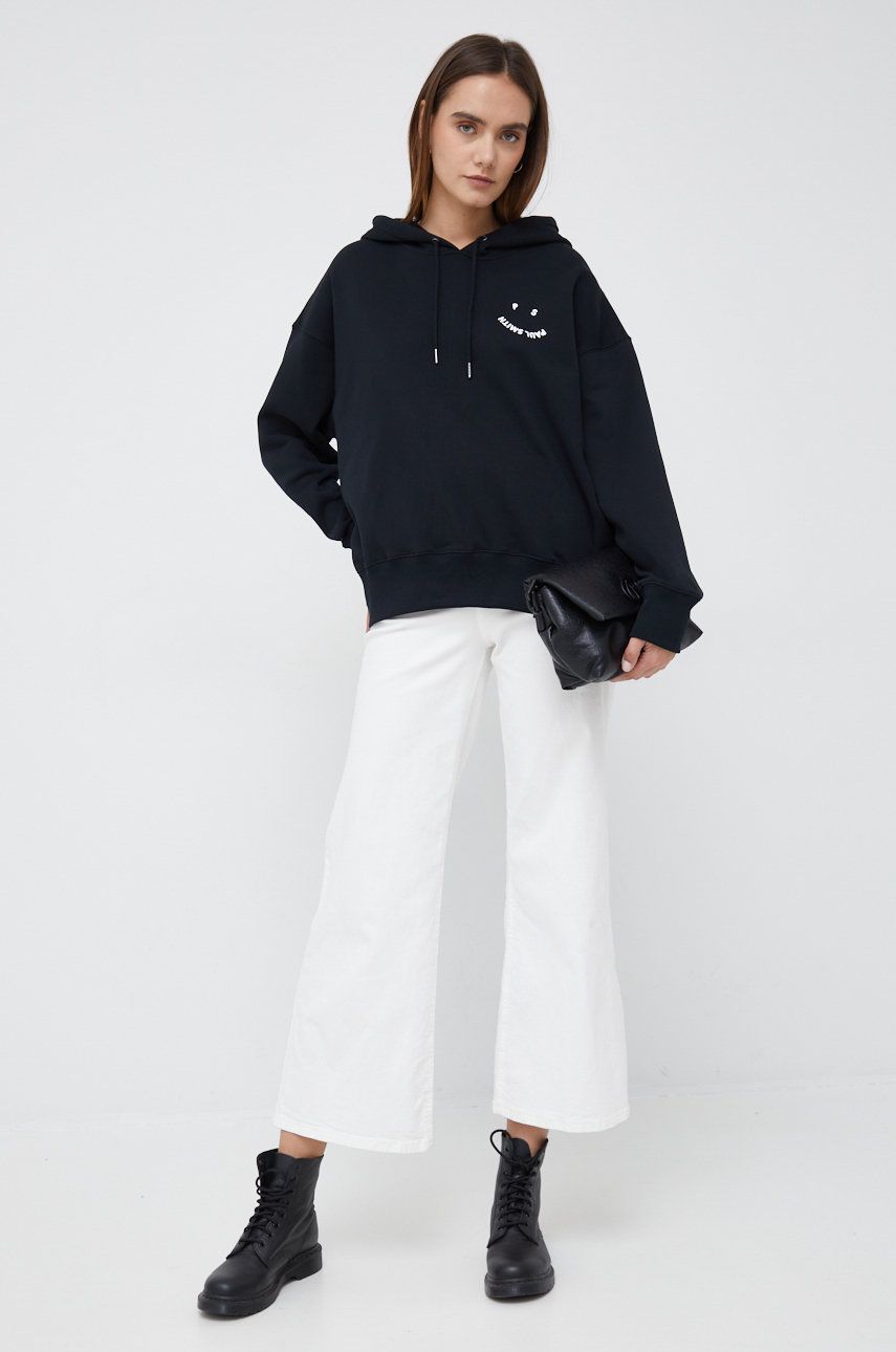 PS Paul Smith bluza bawełniana damska kolor czarny z kapturem z aplikacją
