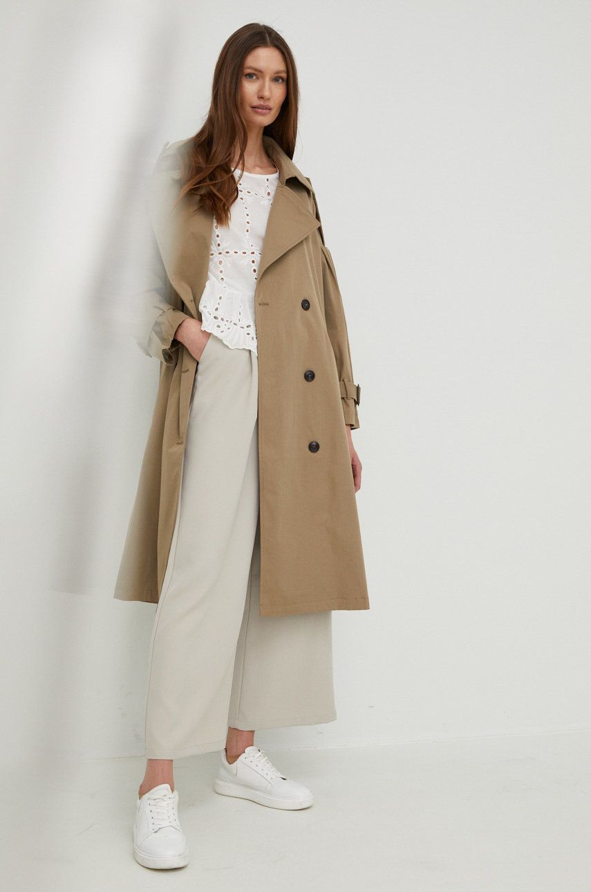 Answear Lab trencz damski kolor zielony przejściowy oversize