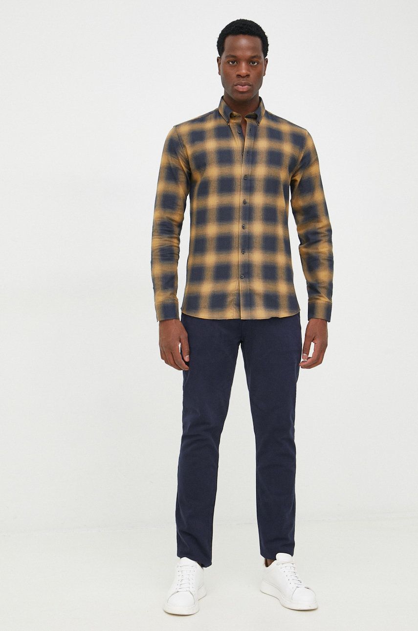 Lindbergh koszula bawełniana męska kolor granatowy relaxed z kołnierzykiem button-down