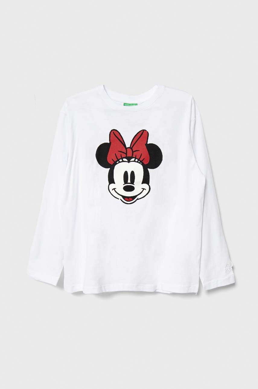 United Colors of Benetton longsleeve bawełniany dziecięcy x Disney kolor biały z nadrukiem