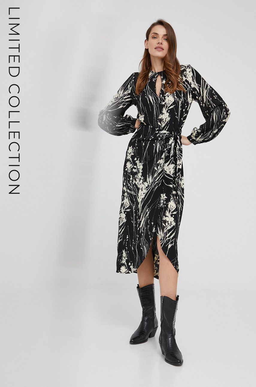 Answear Lab sukienka kolor czarny midi rozkloszowana