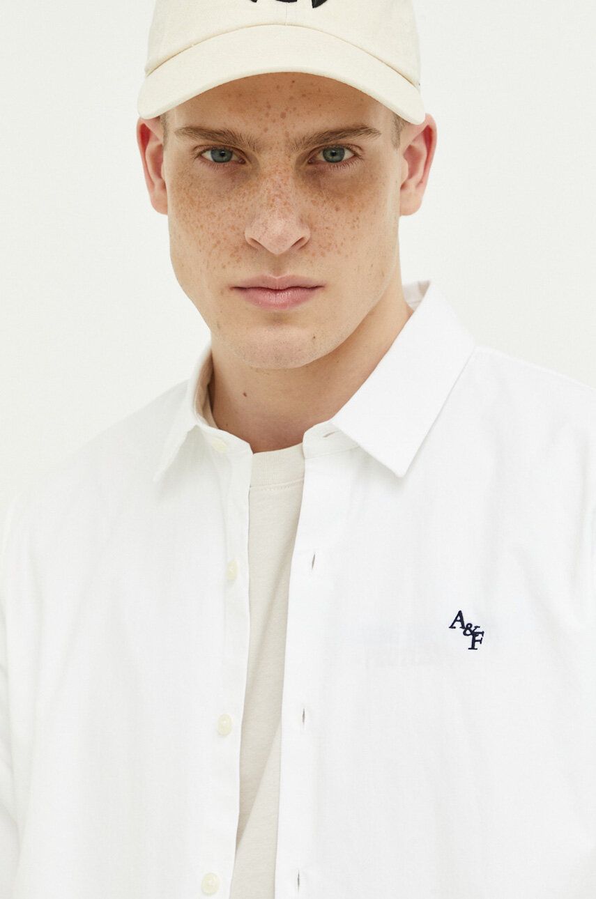 Abercrombie & Fitch koszula bawełniana męska kolor biały regular z kołnierzykiem klasycznym