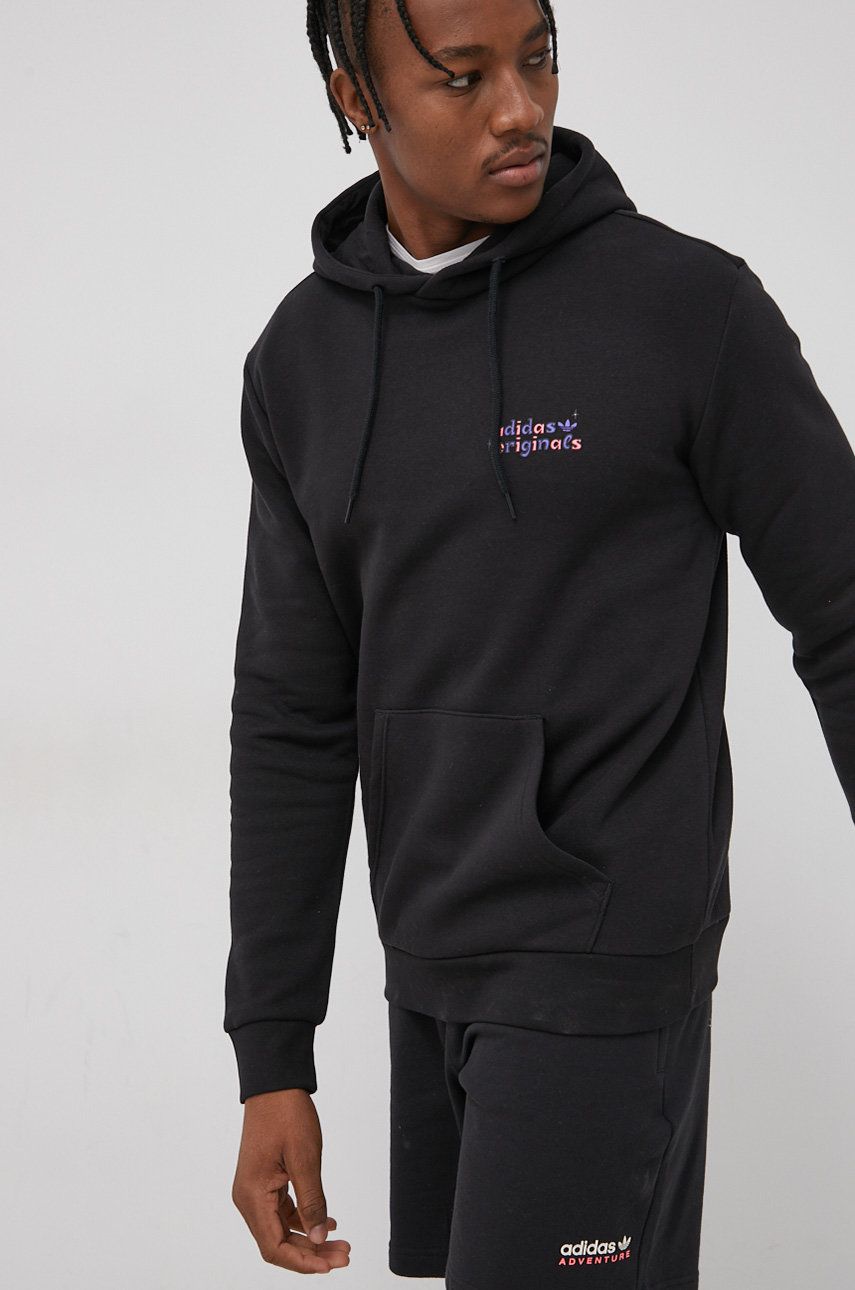 adidas Originals Bluza HC7153 męska kolor czarny z kapturem z nadrukiem