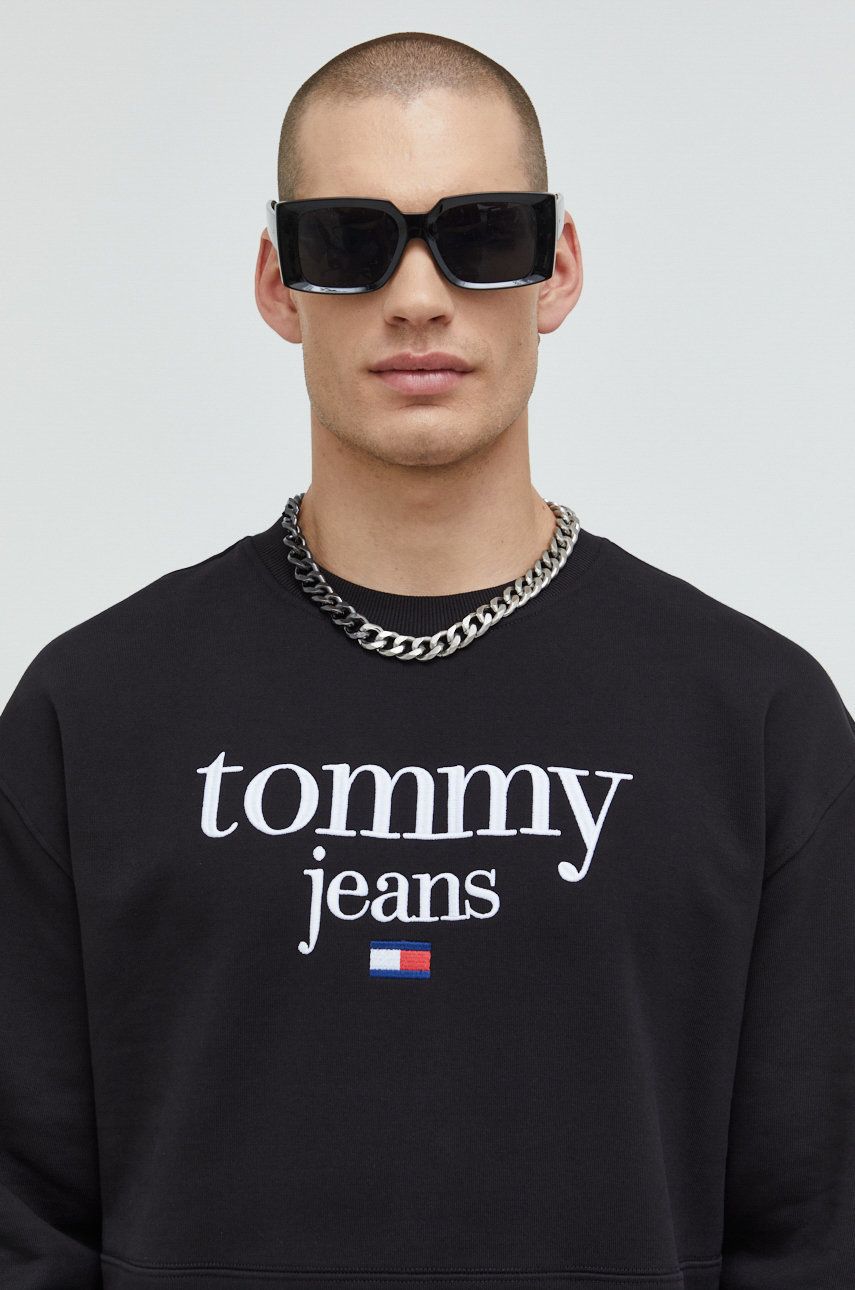 Tommy Jeans bluza męska kolor czarny z kapturem z aplikacją