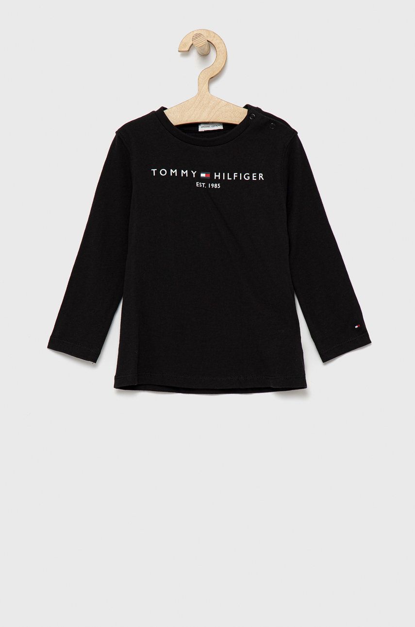 Tommy Hilfiger Longsleeve bawełniany dziecięcy kolor czarny z nadrukiem