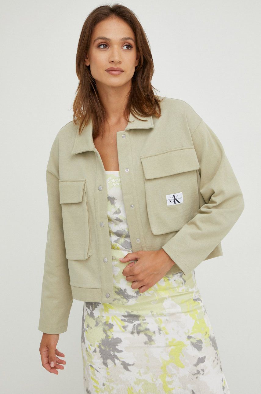 Calvin Klein Jeans koszula bawełniana J20J218989.9BYY damska kolor zielony relaxed z kołnierzykiem klasycznym