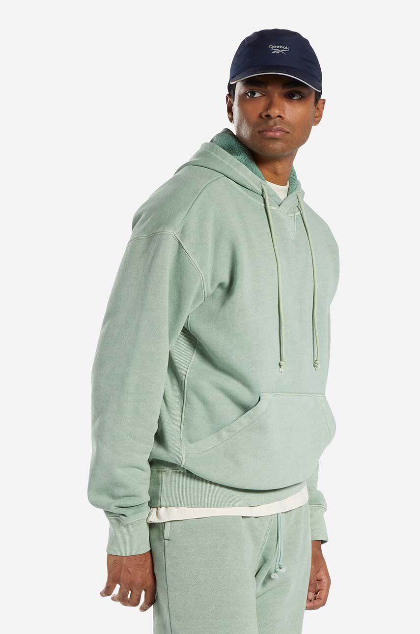 Reebok Classic bluza bawełniana Natural Dye FT Hoodie HS9149 męska kolor zielony z kapturem gładka HS9149-ZIELONY