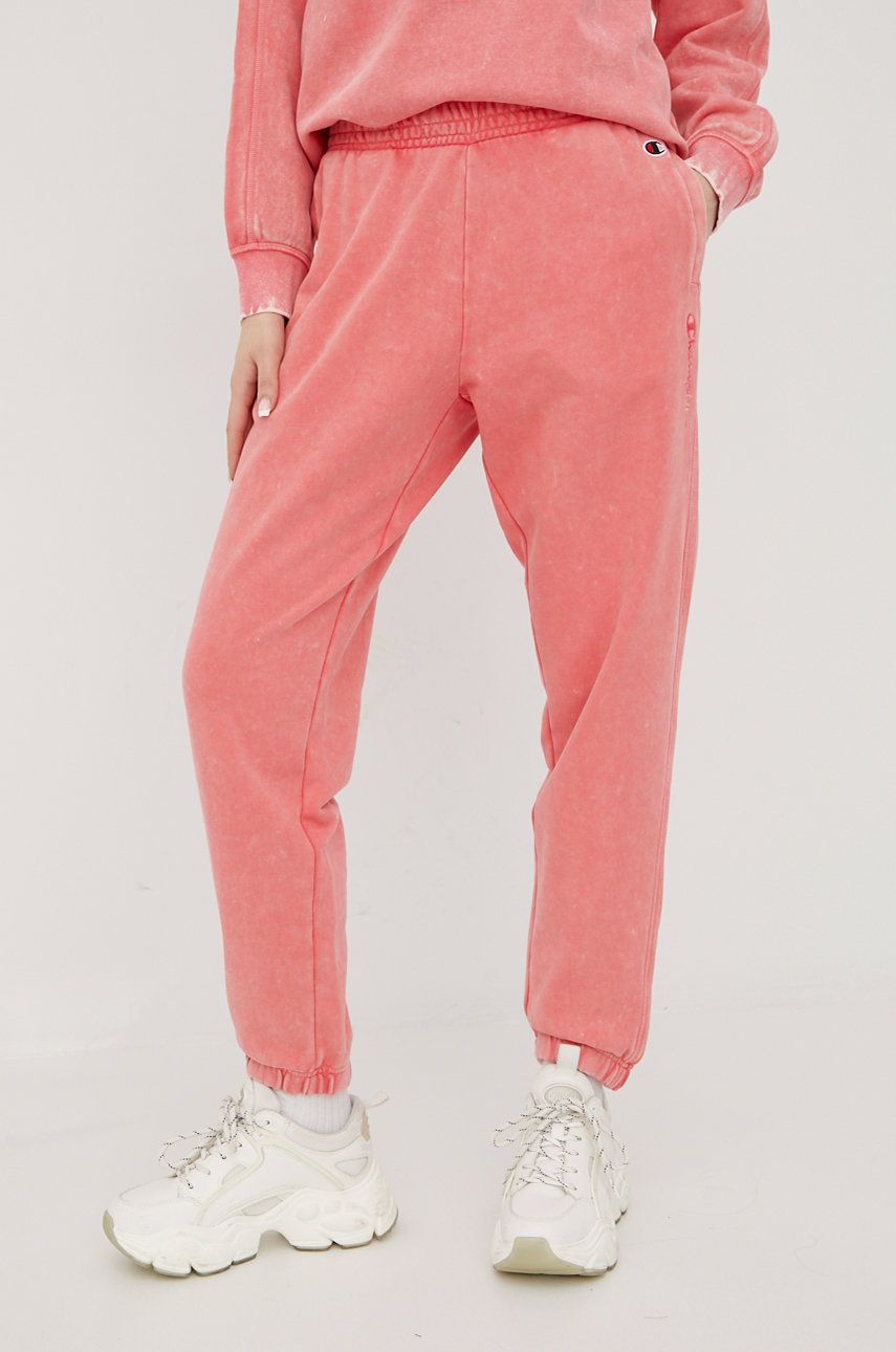 Champion spodnie dresowe 114943 damskie kolor różowy z aplikacją