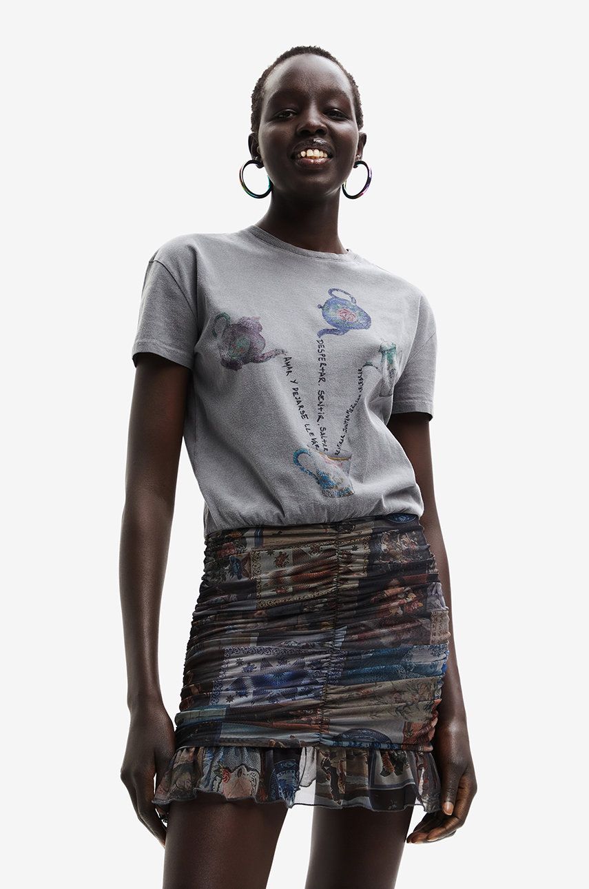 Desigual sukienka kolor szary mini prosta