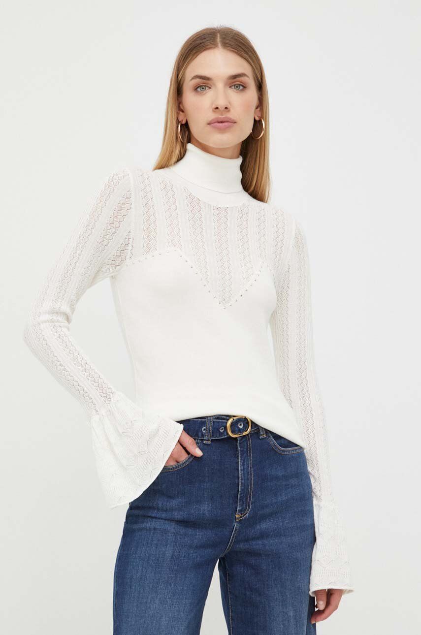 Liu Jo sweter damski kolor beżowy lekki z półgolfem