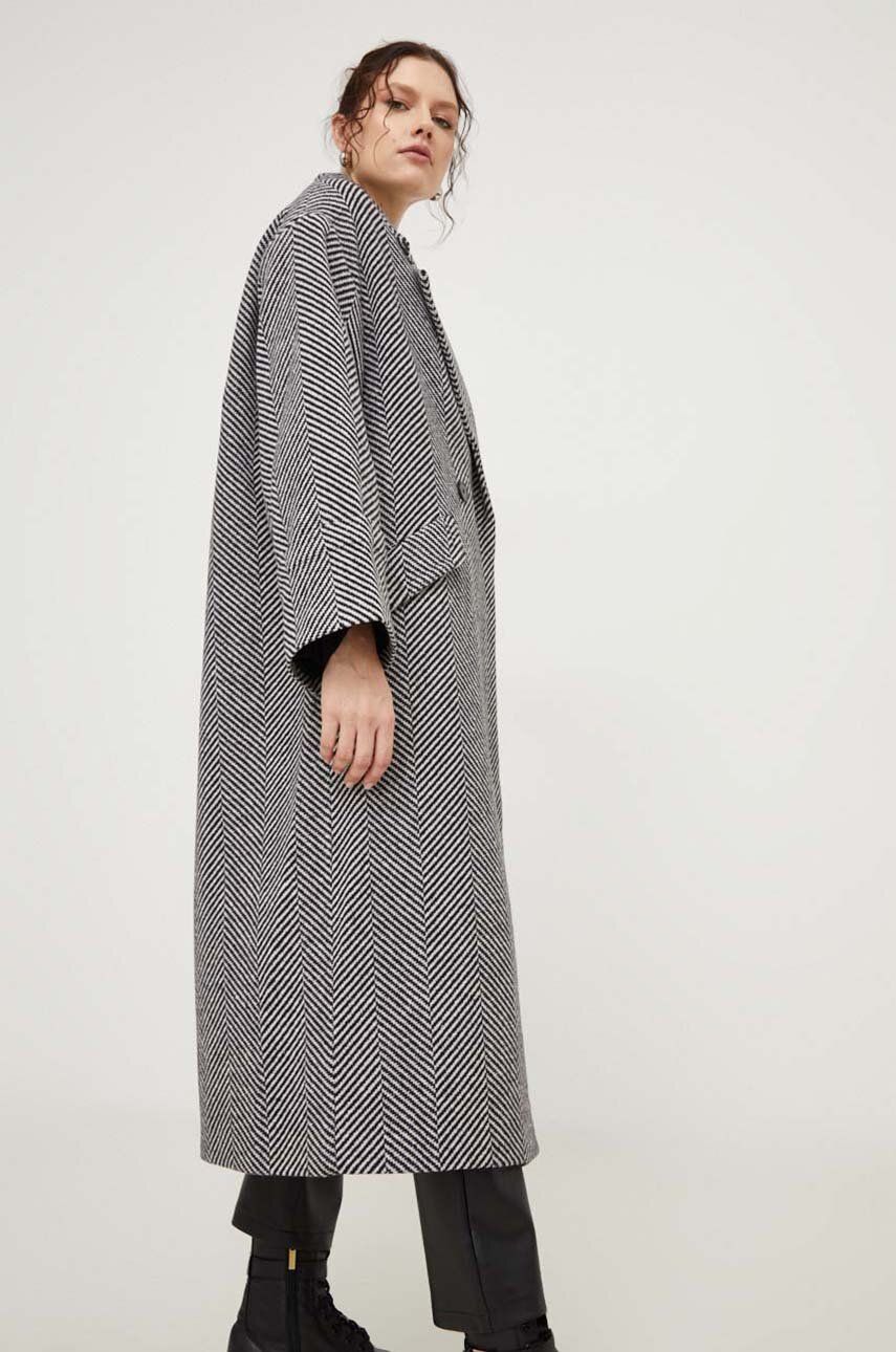 Answear Lab płaszcz z wełną kolor szary przejściowy oversize