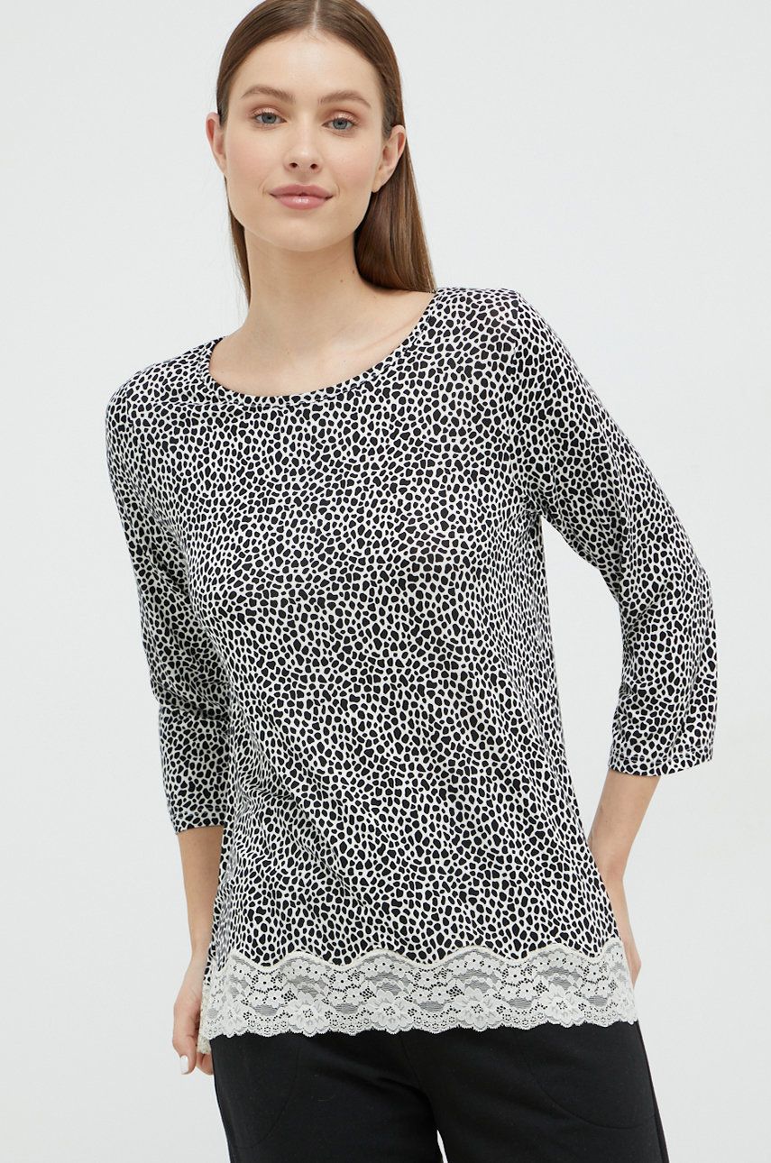 United Colors of Benetton bluzka piżamowa damska kolor czarny koronkowa