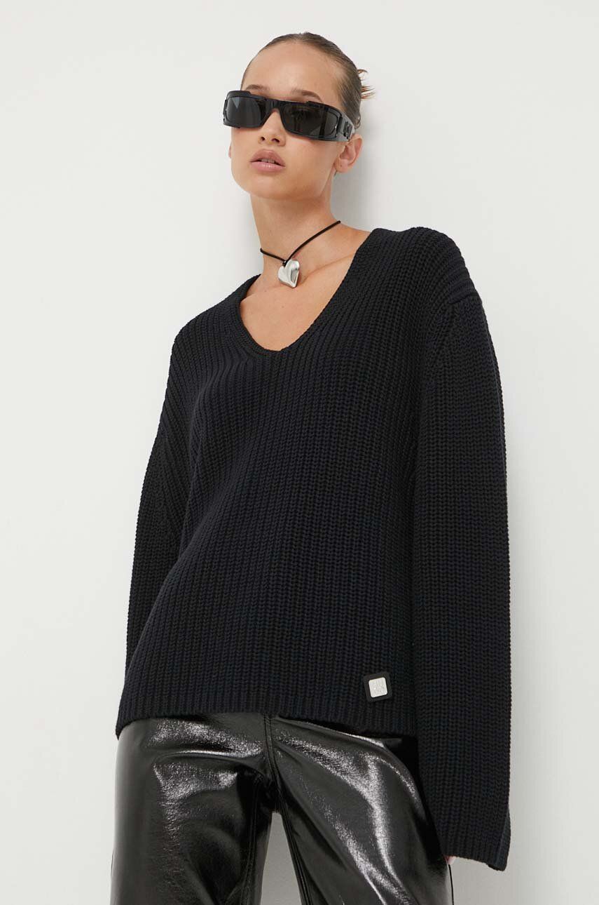 HUGO sweter bawełniany kolor czarny ciepły