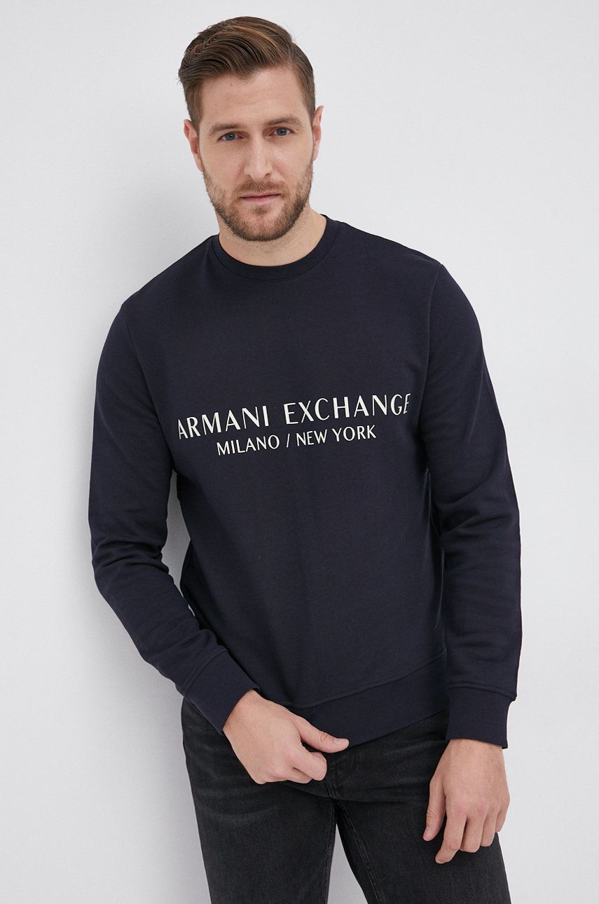 Armani Exchange Bluza bawełniana 8NZM88.ZJKRZ.NOS męska kolor granatowy z nadrukiem
