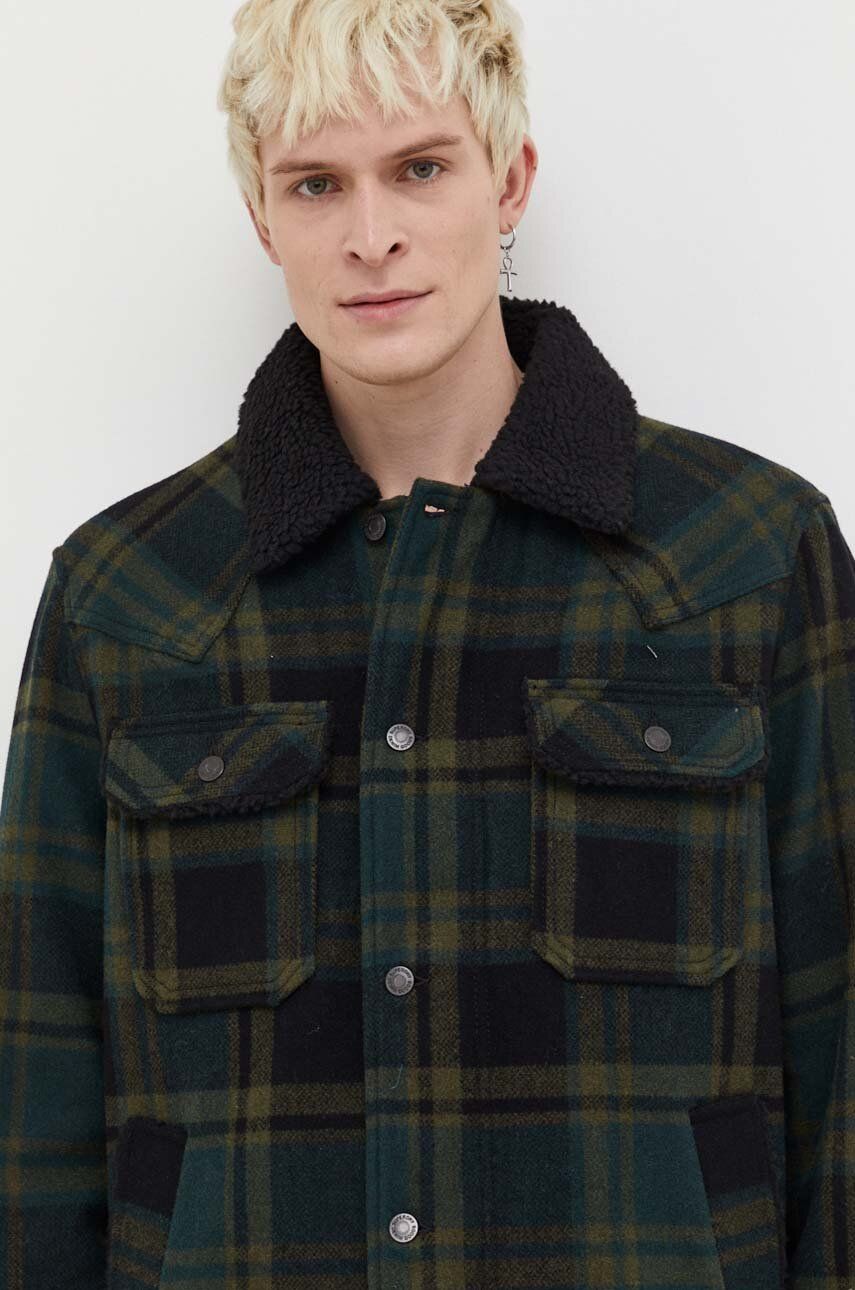 Superdry kurtka wełniana kolor zielony przejściowa