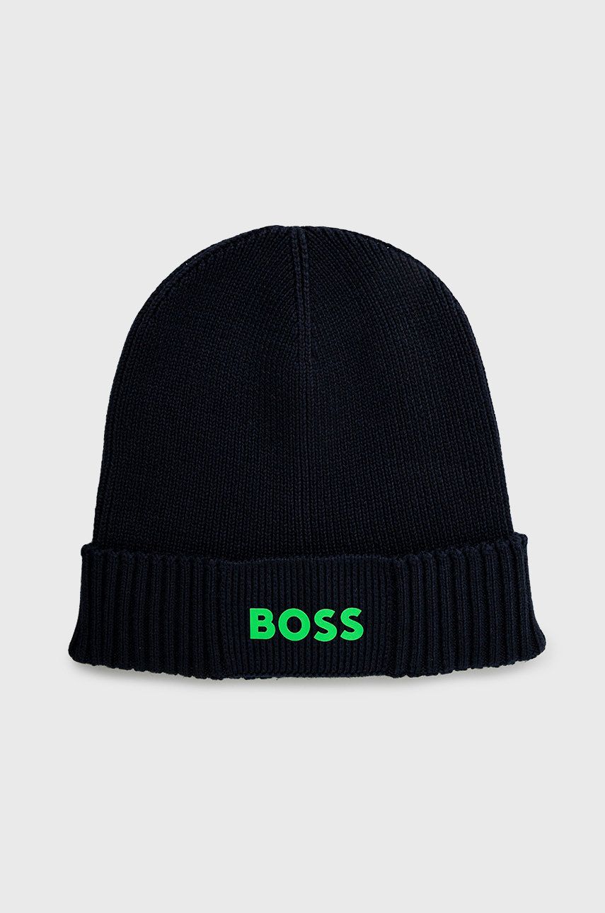 BOSS czapka z domieszką wełny BOSS GREEN kolor granatowy z domieszką wełny