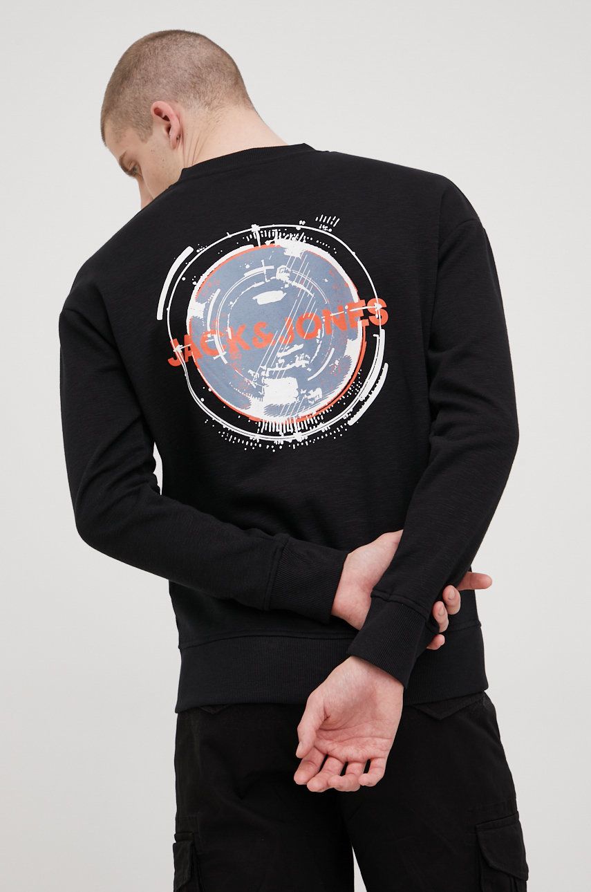 Jack & Jones bluza męska kolor czarny z nadrukiem