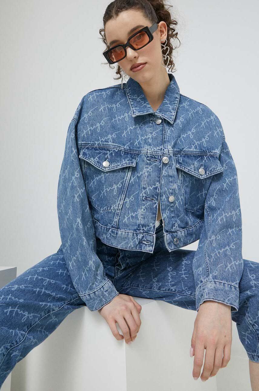 HUGO kurtka jeansowa damska kolor niebieski przejściowa oversize