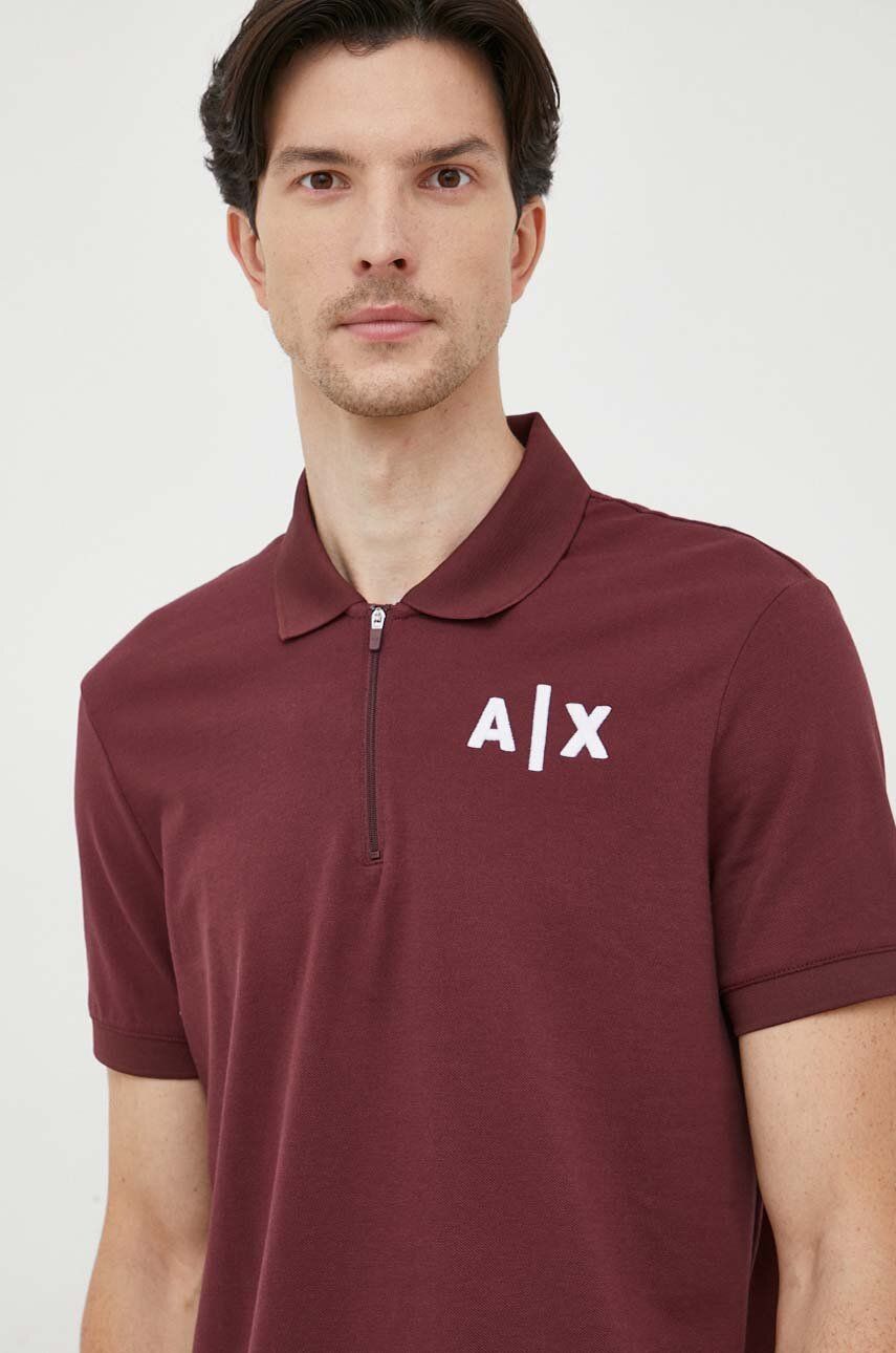 Armani Exchange polo bawełniane kolor bordowy z aplikacją