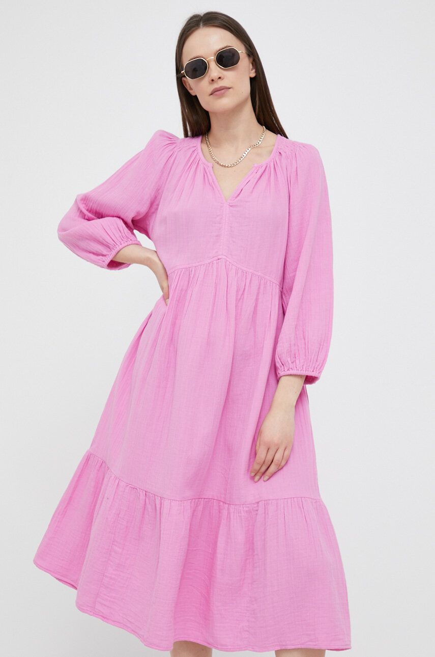 GAP sukienka bawełniana kolor różowy midi rozkloszowana