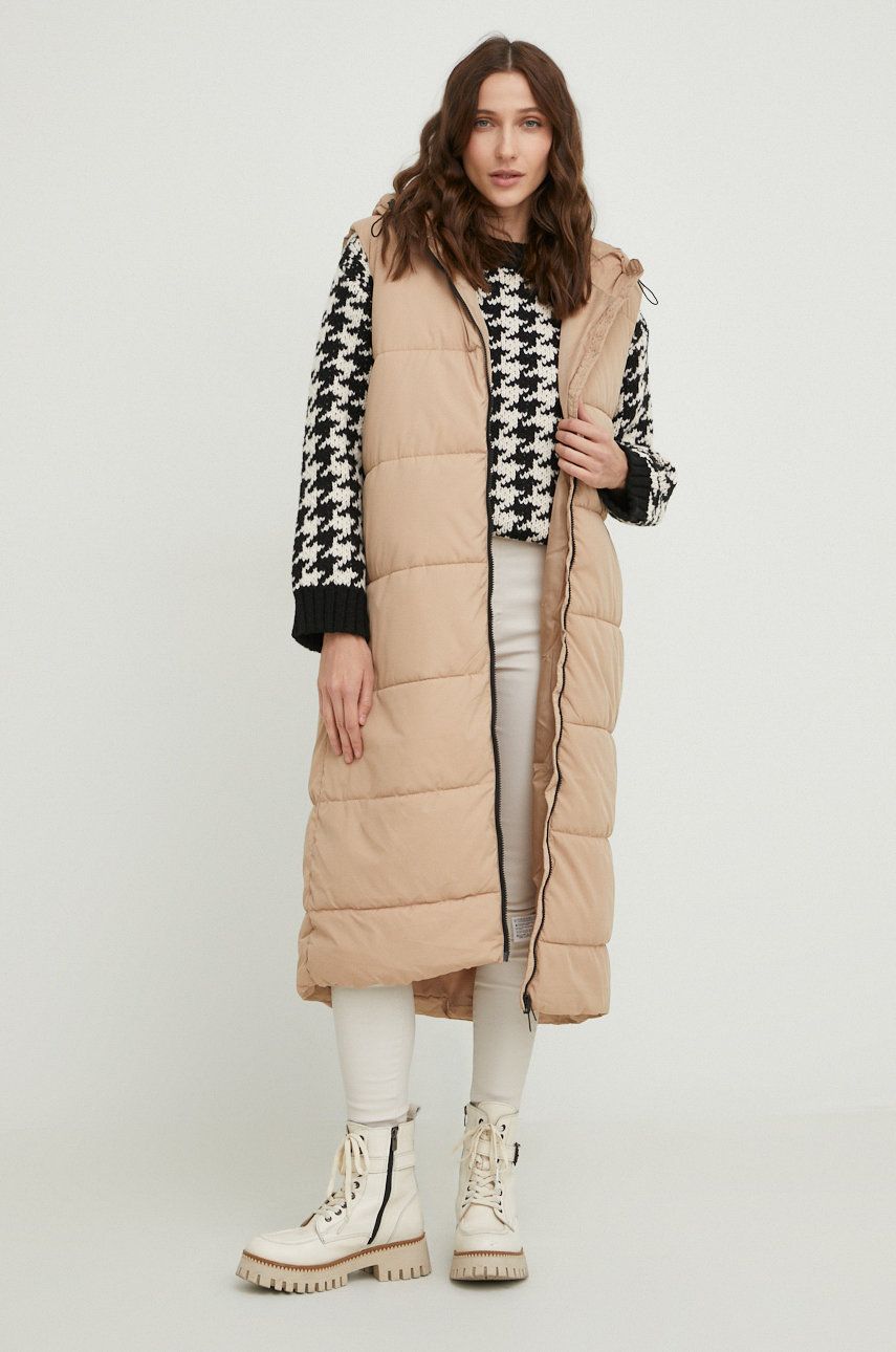 Answear Lab bezrękawnik damski kolor brązowy zimowy