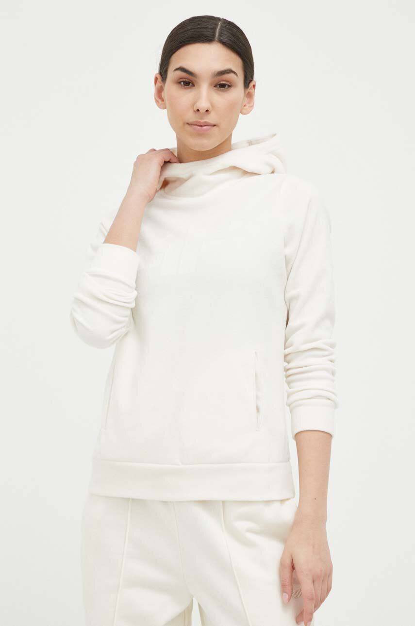 4F bluza damska kolor beżowy z kapturem z nadrukiem