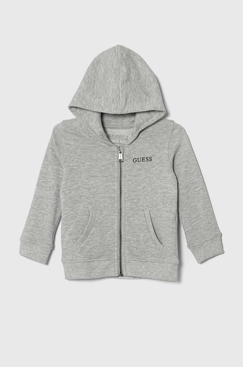 Guess bluza bawełniana dziecięca kolor szary z kapturem gładka