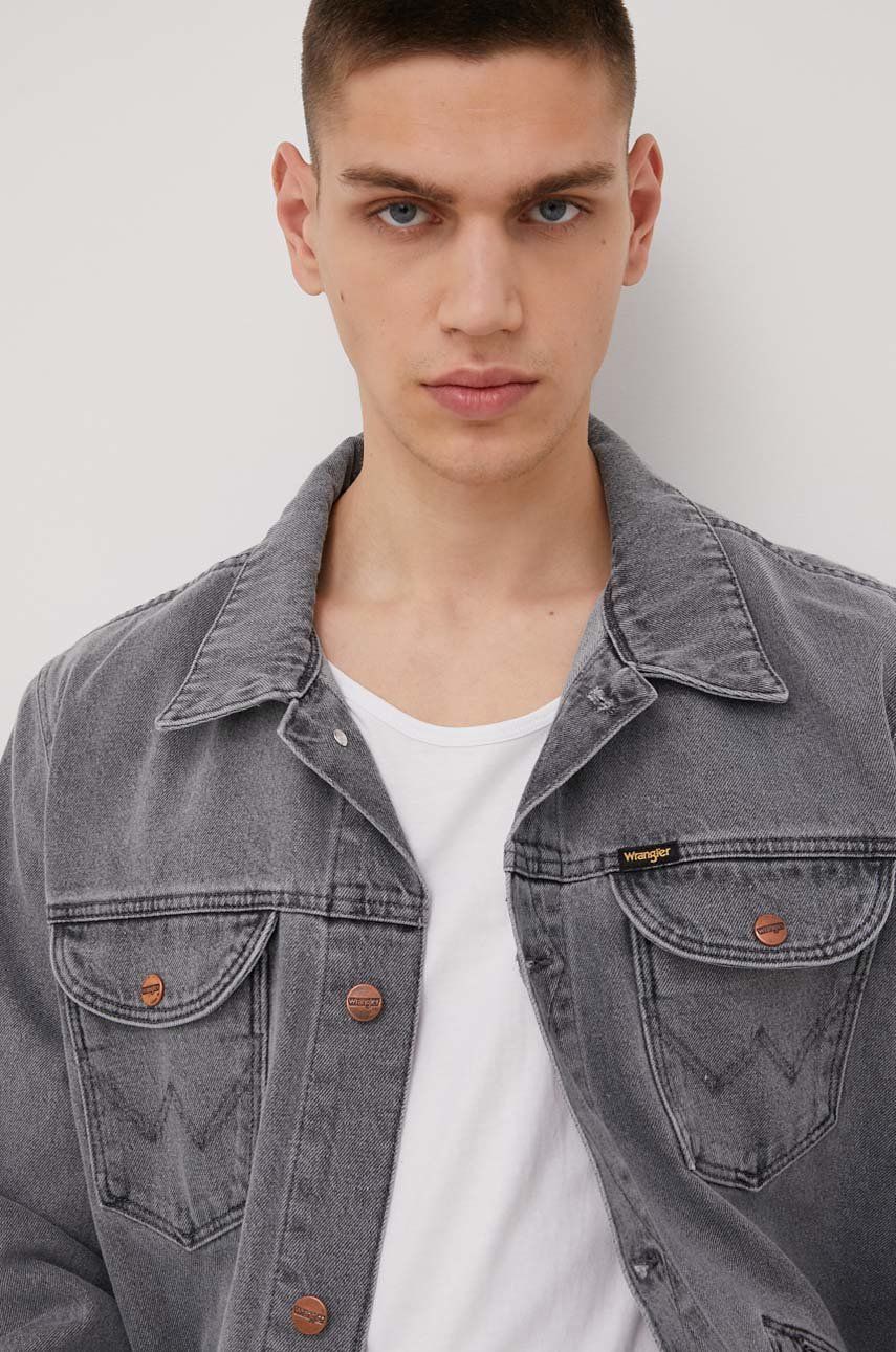 Wrangler kurtka jeansowa męska kolor szary przejściowa
