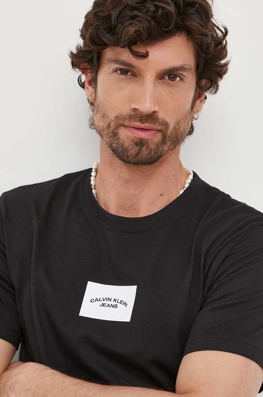 Calvin Klein Jeans t-shirt bawełniany kolor czarny z nadrukiem