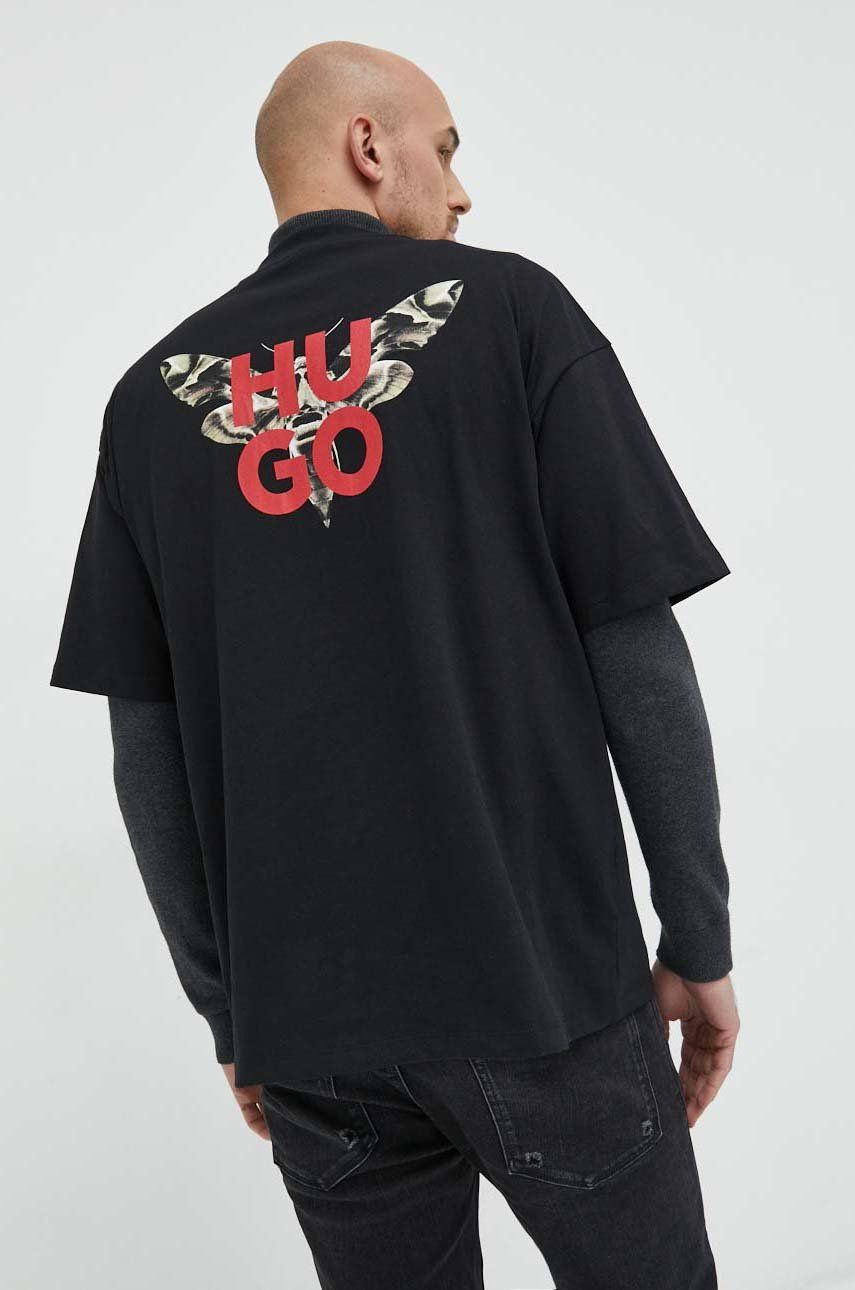 HUGO t-shirt bawełniany kolor czarny z nadrukiem