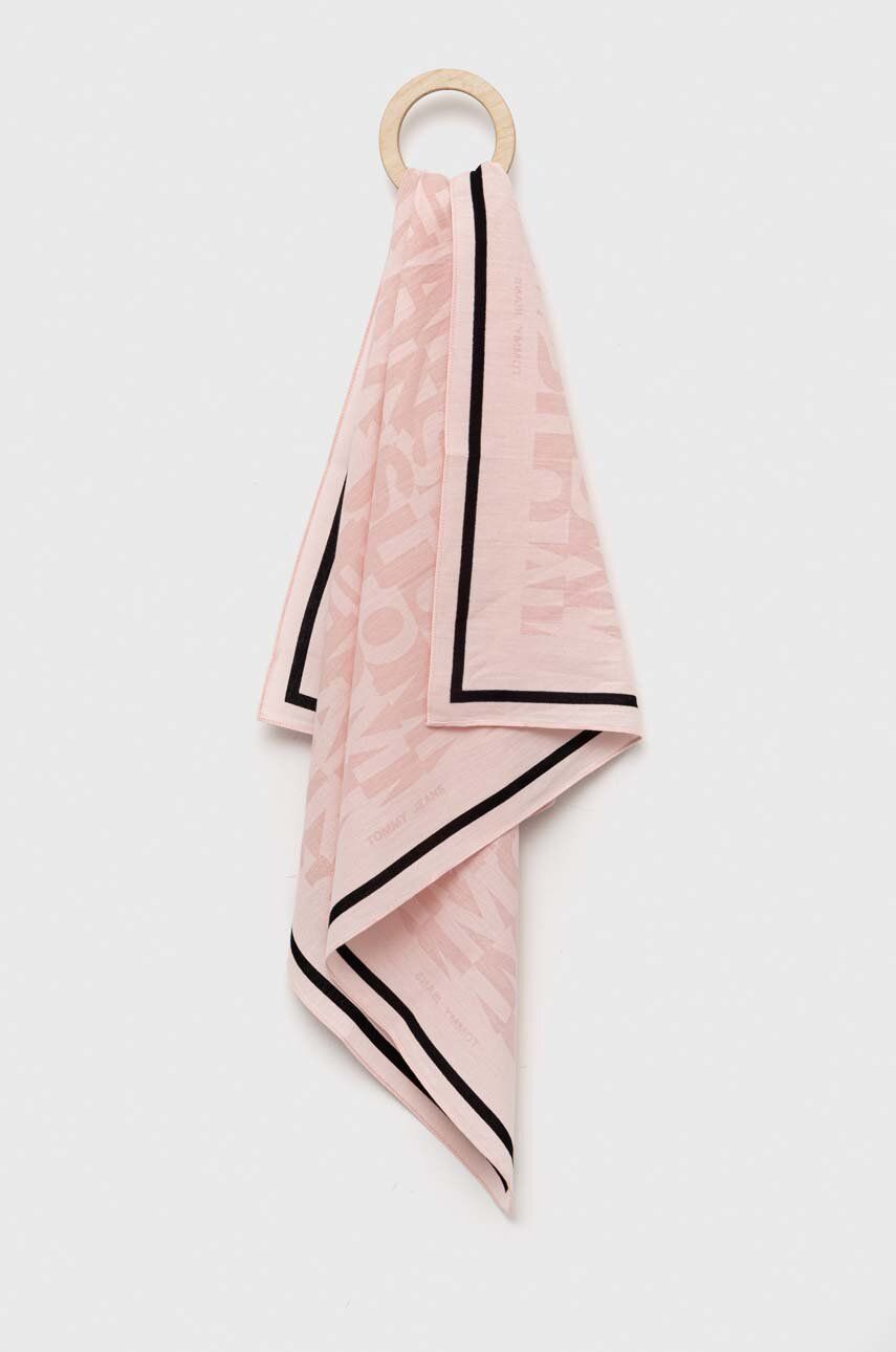 Tommy Jeans apaszka bawełniana kolor różowy wzorzysta