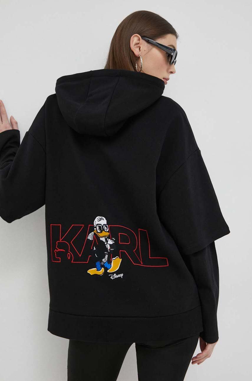 Karl Lagerfeld bluza x Disney damska kolor czarny z kapturem z aplikacją