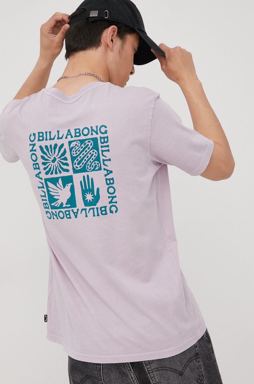 Billabong t-shirt bawełniany kolor fioletowy z nadrukiem