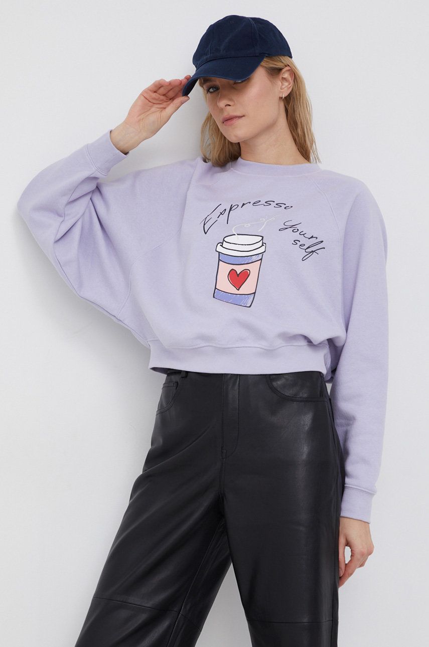 Only Bluza bawełniana damska kolor fioletowy z nadrukiem