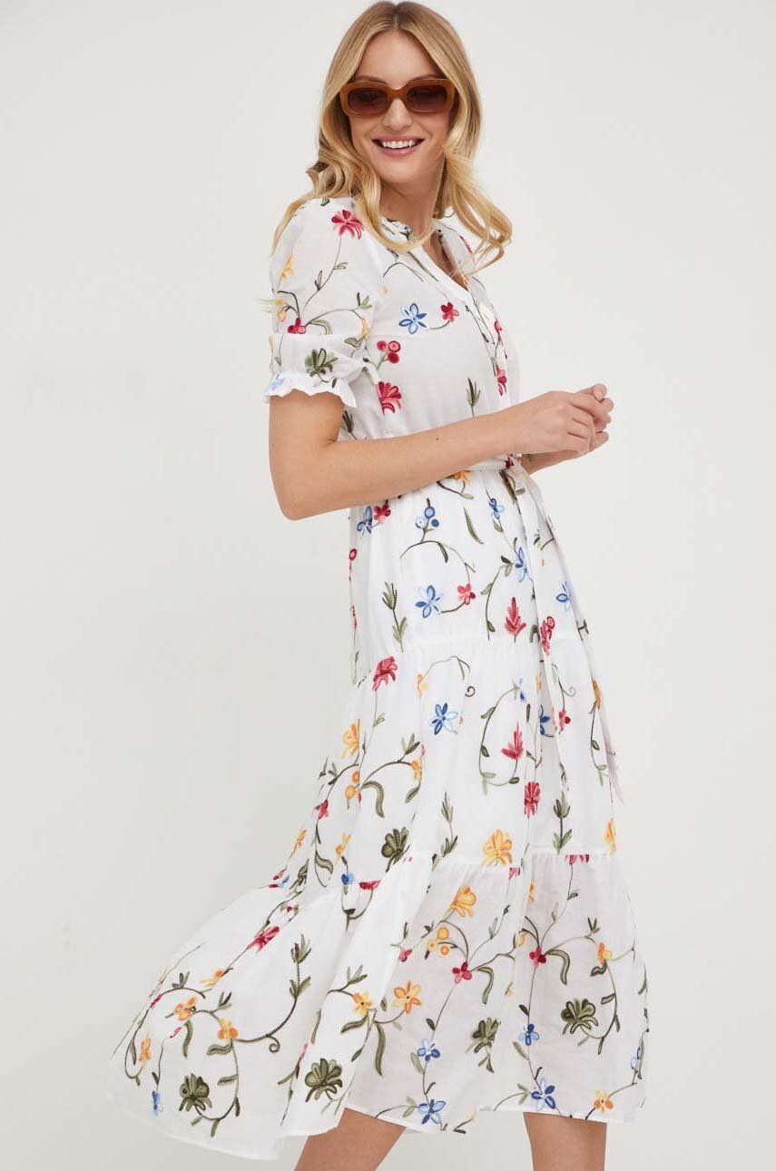 Answear Lab sukienka bawełniana kolor biały midi rozkloszowana