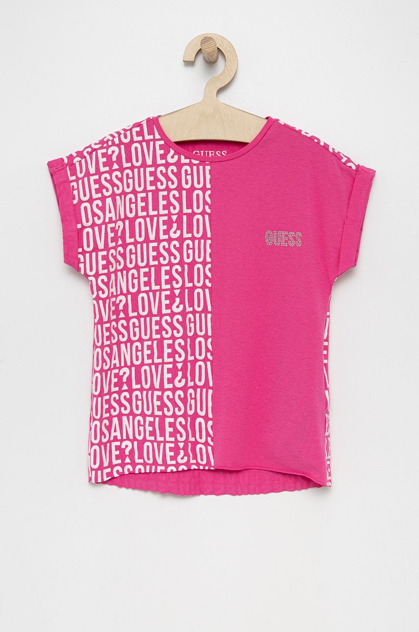 Guess T-shirt dziecięcy kolor różowy