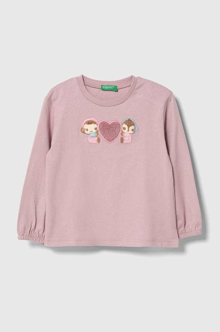 United Colors of Benetton longsleeve bawełniany dziecięcy kolor fioletowy