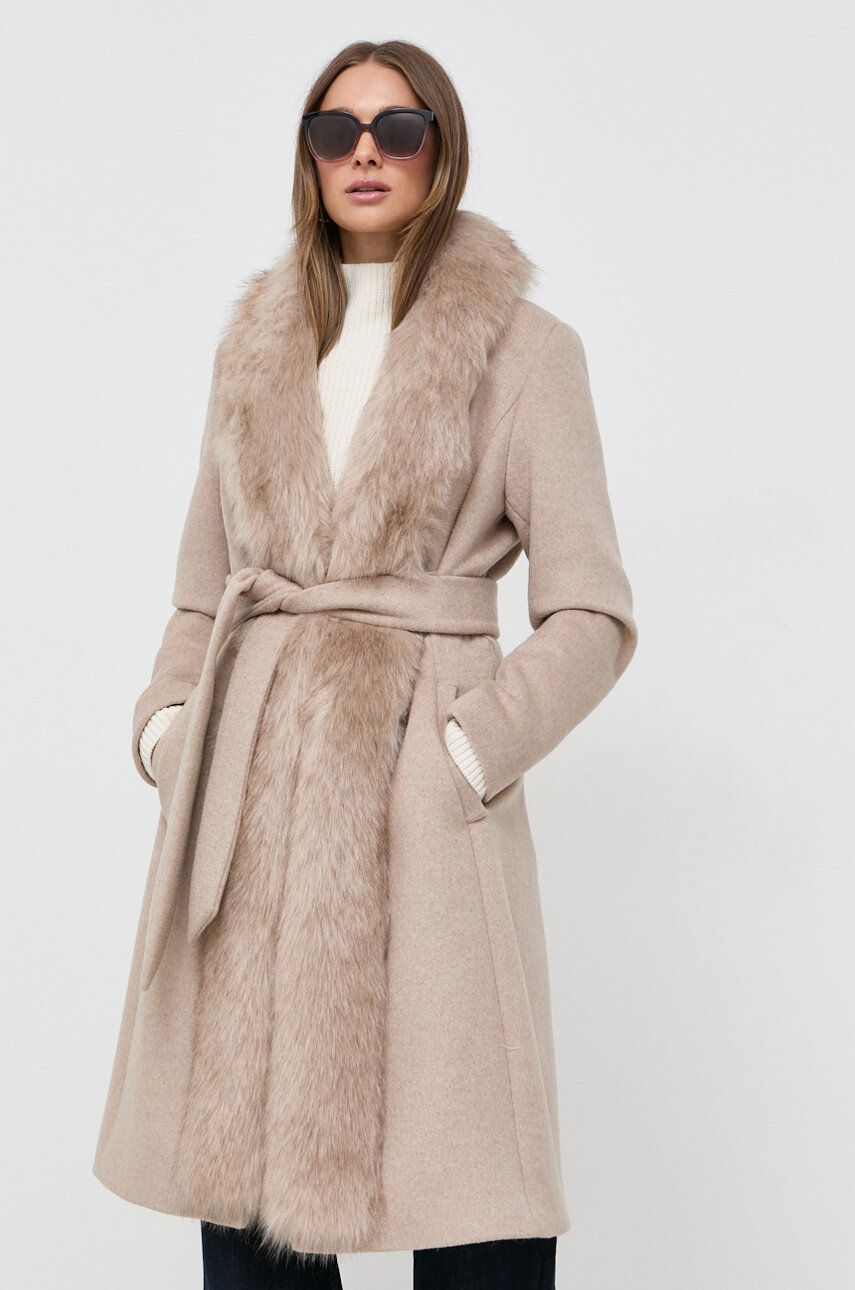 Marciano Guess płaszcz wełniany kolor beżowy przejściowy