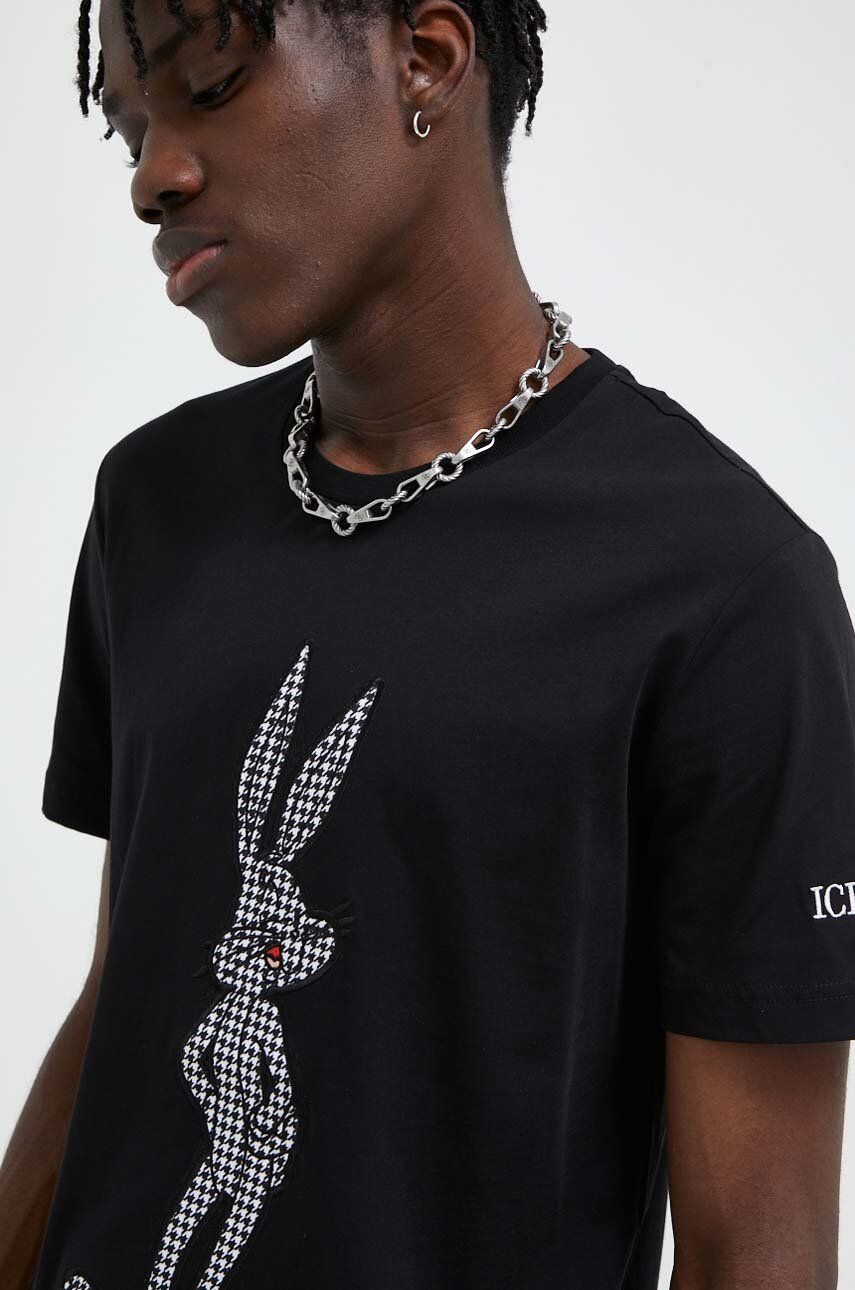 Iceberg t-shirt bawełniany kolor czarny z aplikacją