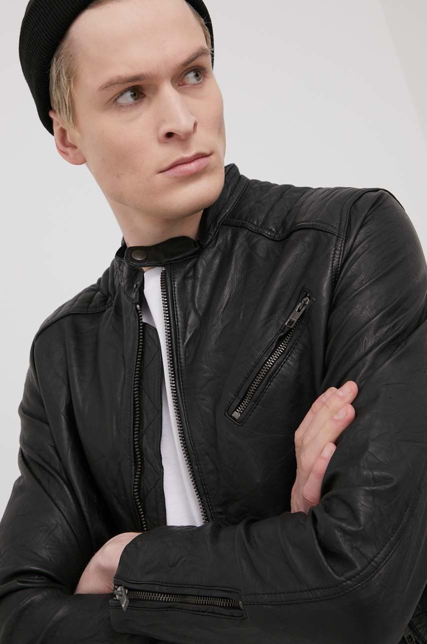 Jack & Jones kurtka skórzana męska kolor czarny przejściowa