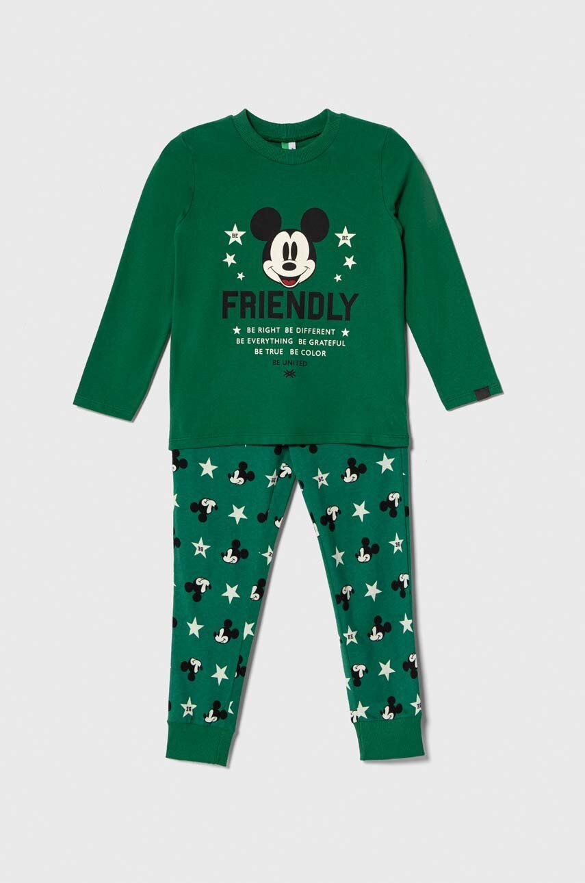 United Colors of Benetton piżama bawełniana dziecięca kolor zielony wzorzysta