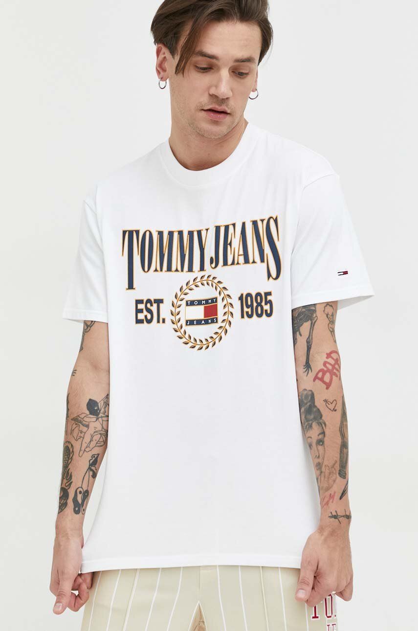 Tommy Jeans t-shirt bawełniany kolor biały z nadrukiem