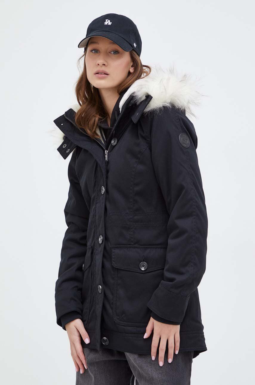 Hollister Co. parka damska kolor czarny zimowa