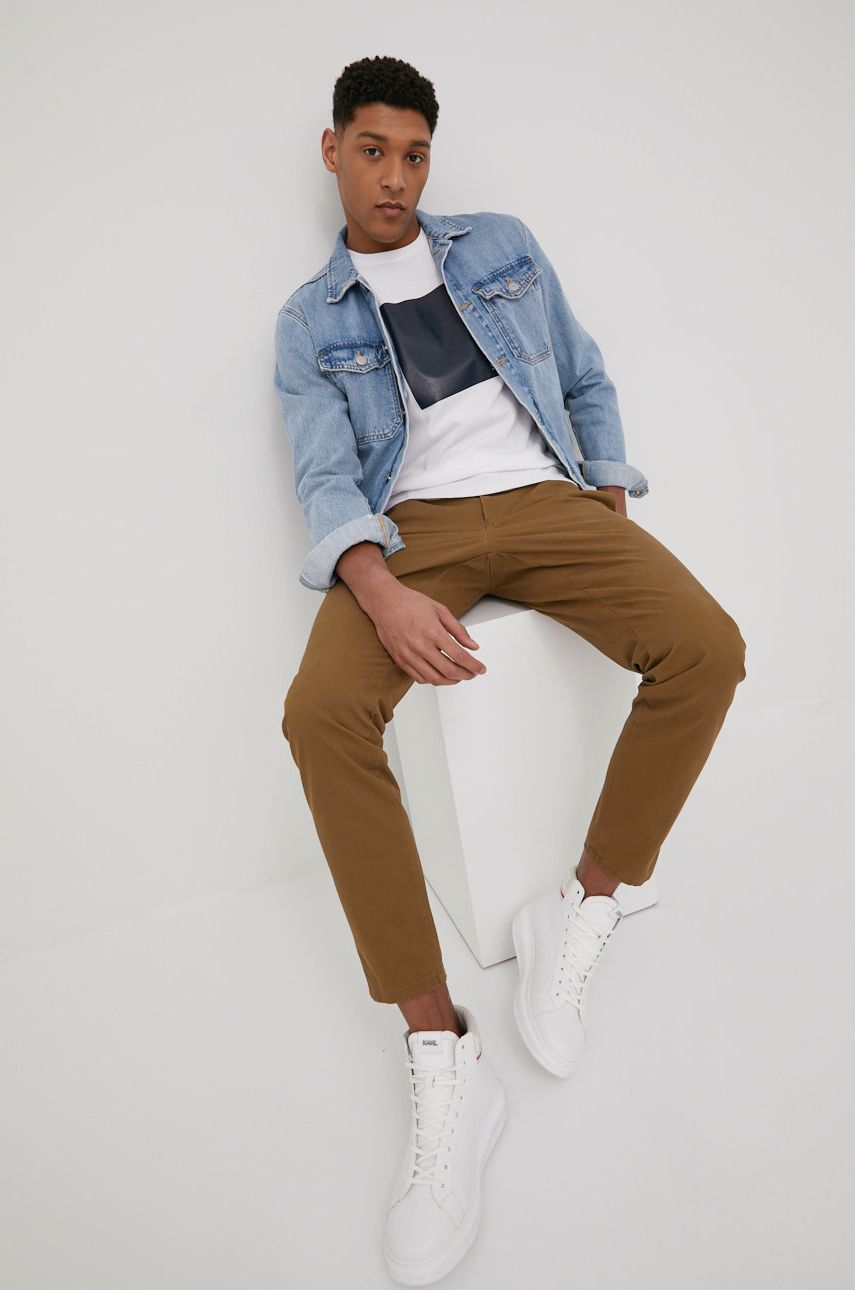 Solid t-shirt bawełniany kolor biały z nadrukiem