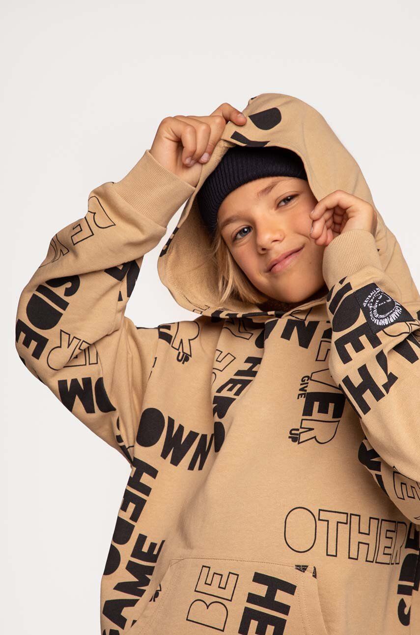 Coccodrillo bluza bawełniana dziecięca kolor beżowy z kapturem wzorzysta