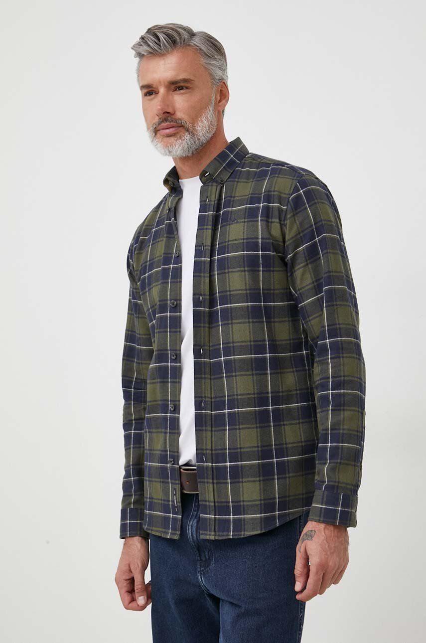 Lindbergh koszula bawełniana męska kolor zielony regular z kołnierzykiem button-down