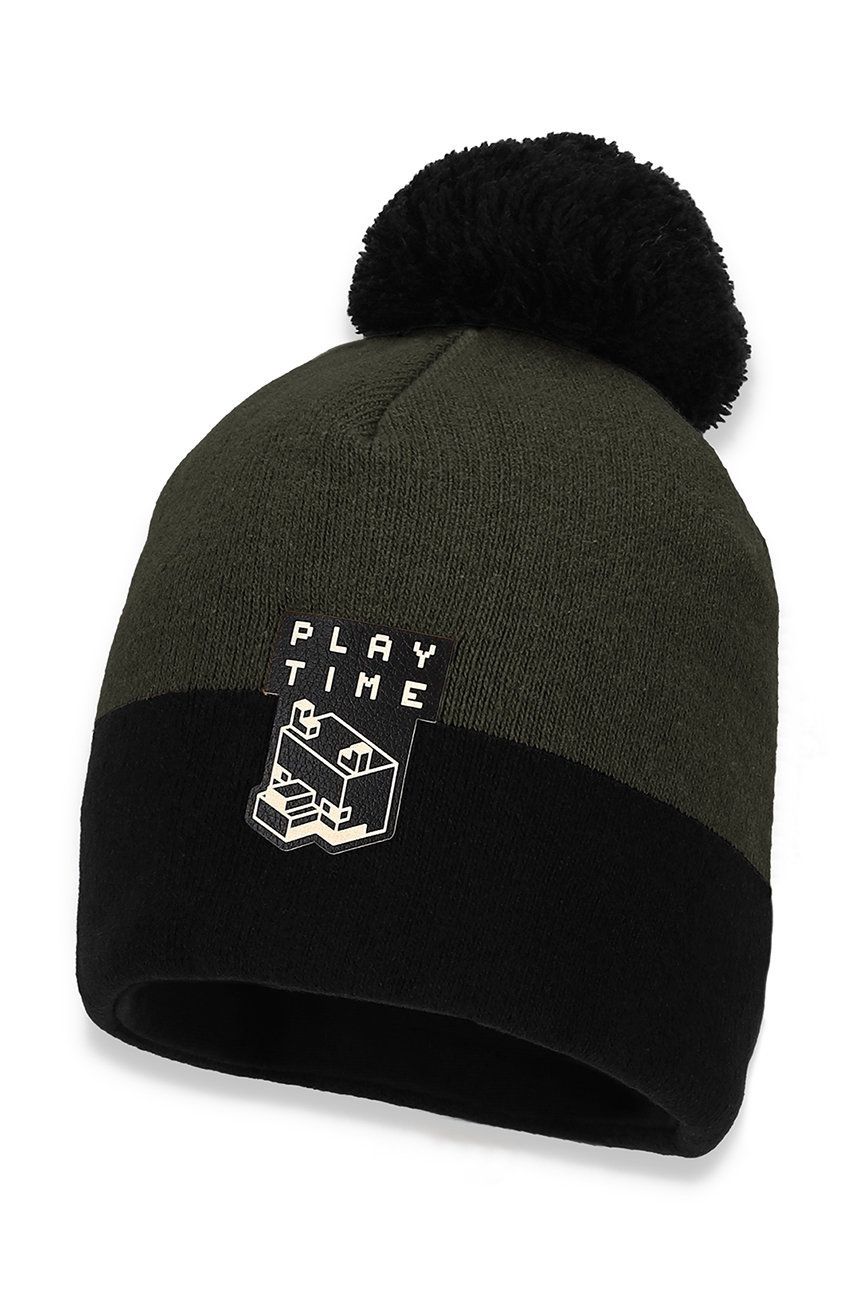 Broel czapka dziecięca kolor zielony z grubej dzianiny
