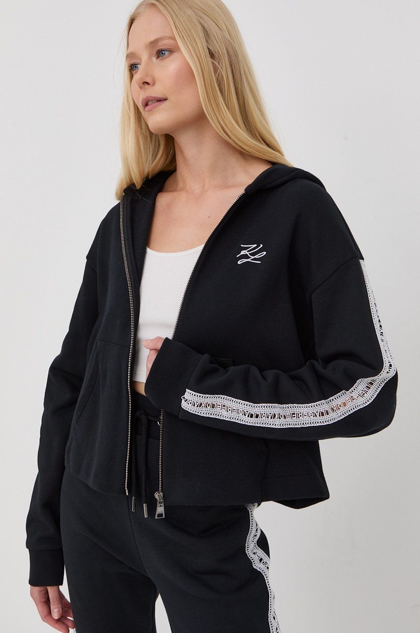 Karl Lagerfeld bluza bawełniana 221W1802 damska kolor czarny z kapturem z aplikacją