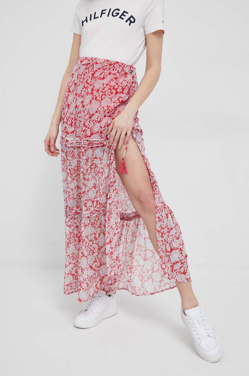 Pepe Jeans spódnica Brunella kolor czerwony maxi rozkloszowana